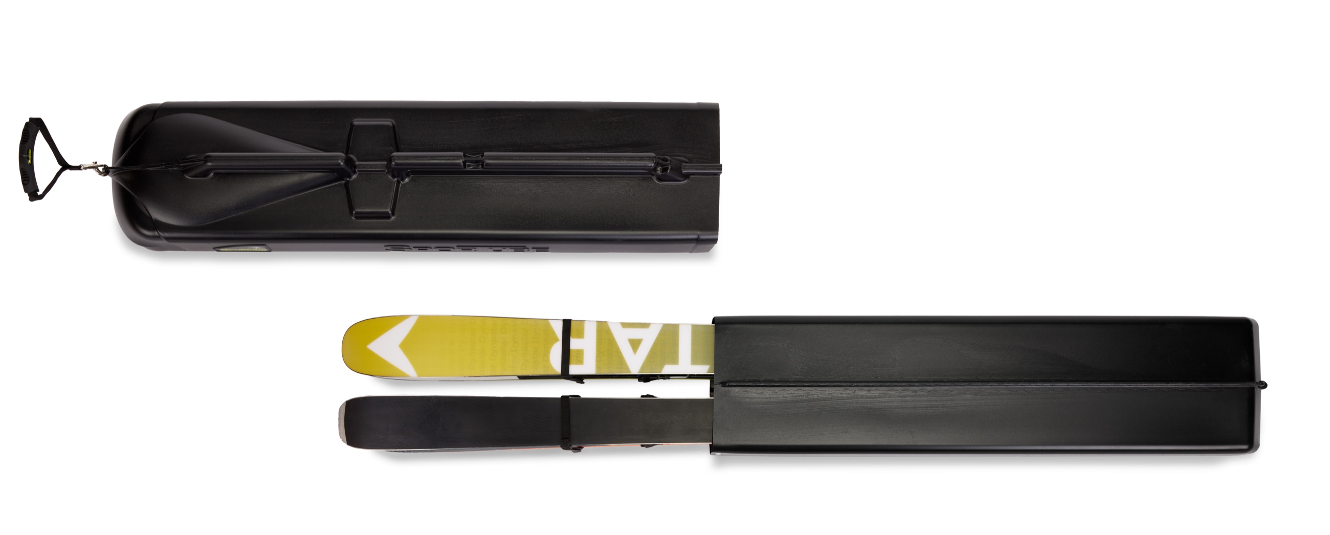 Sportube Series 2 hard case, open with skis packed inside
